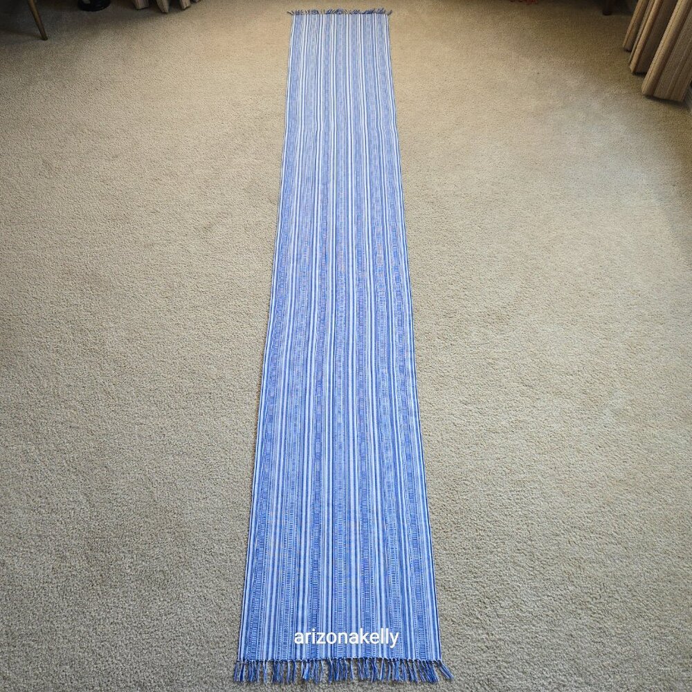 Cotton Linen Woven Scarf Blue & White - Picture 13 of 14